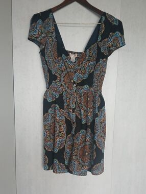 Black Floral Medallion Cap-Sleeve Dress